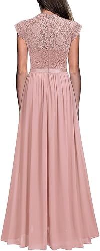 Vestido palo rosa corte A encaje y falda chiffon