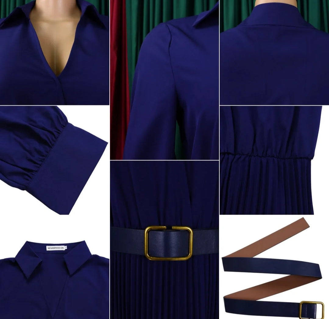 Vestido azul plisado manga 3/4
