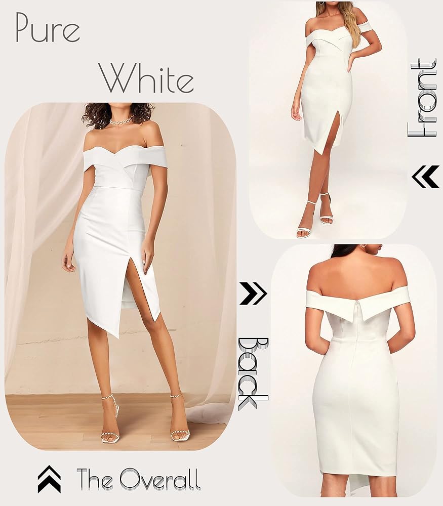 Vestido blanco formal con abertura y manga caída
