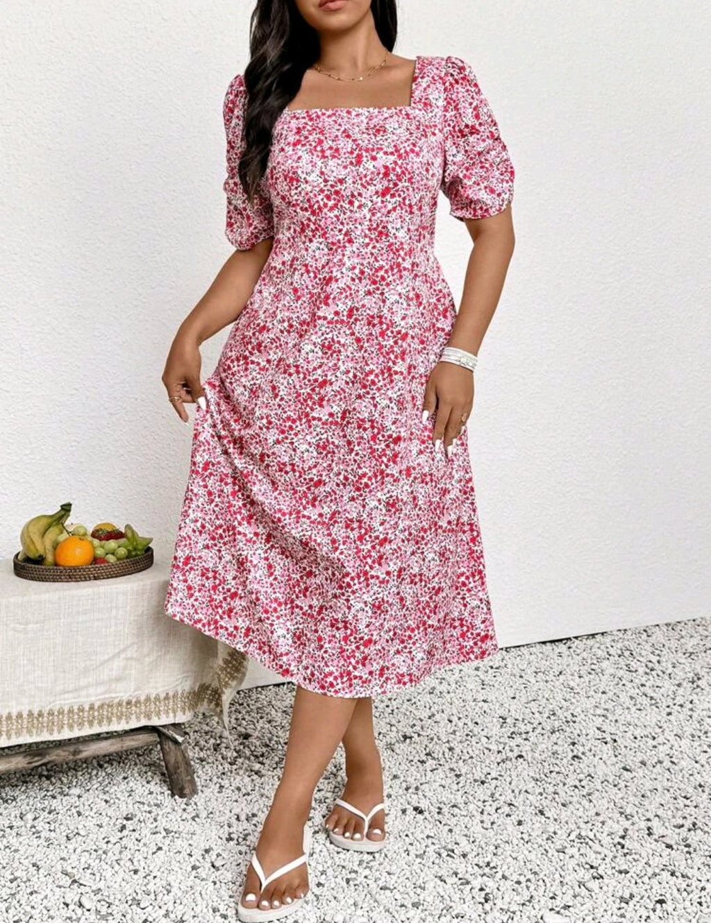 Vestido con estampado floral manga corta