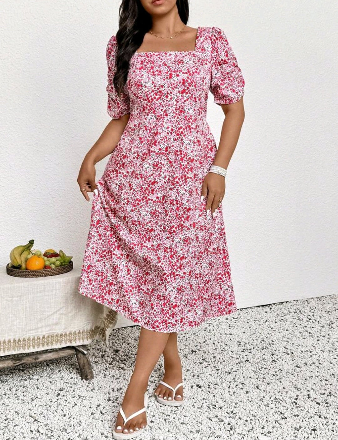 Vestido con estampado floral manga corta