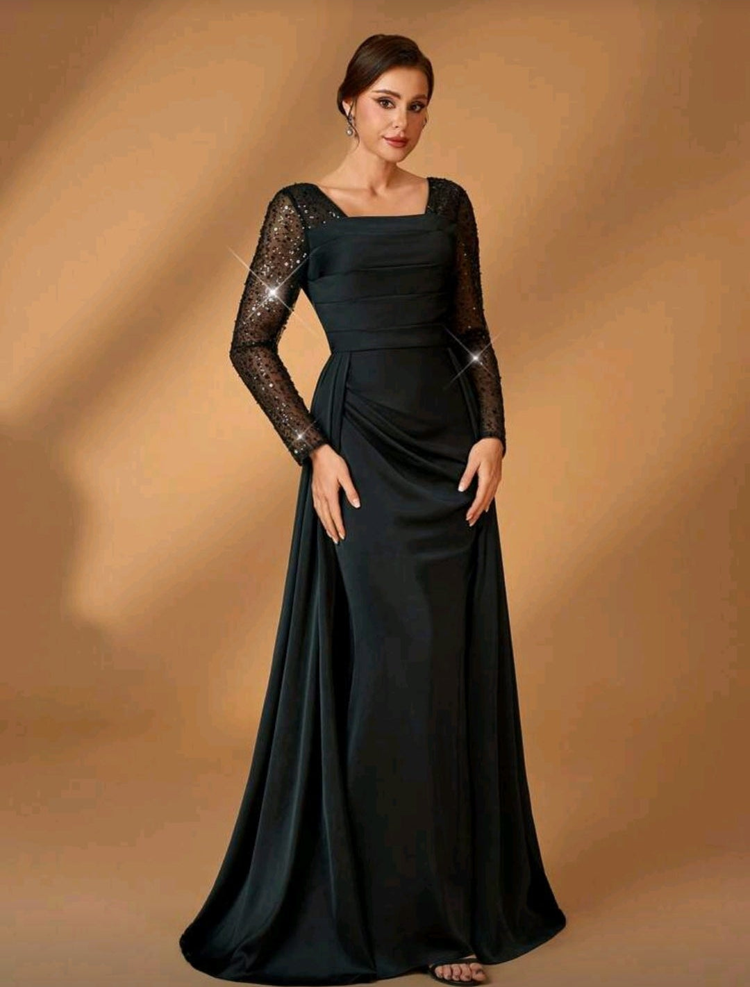Vestido satinado manga larga