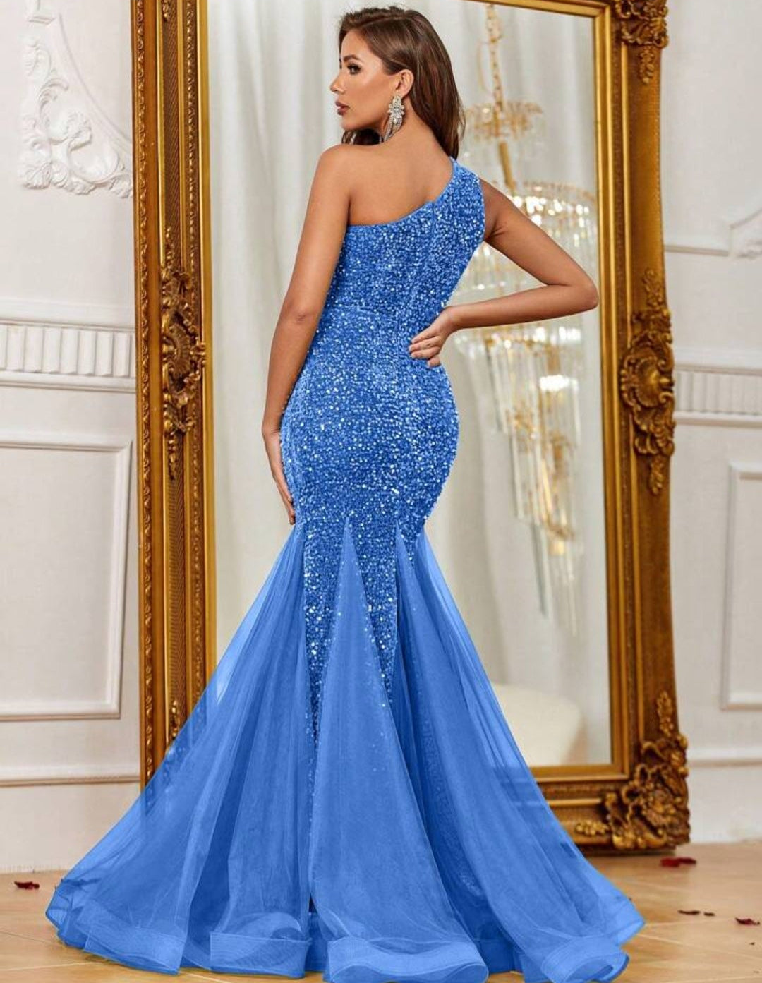 Vestido dusty blue oscuro corte sirena