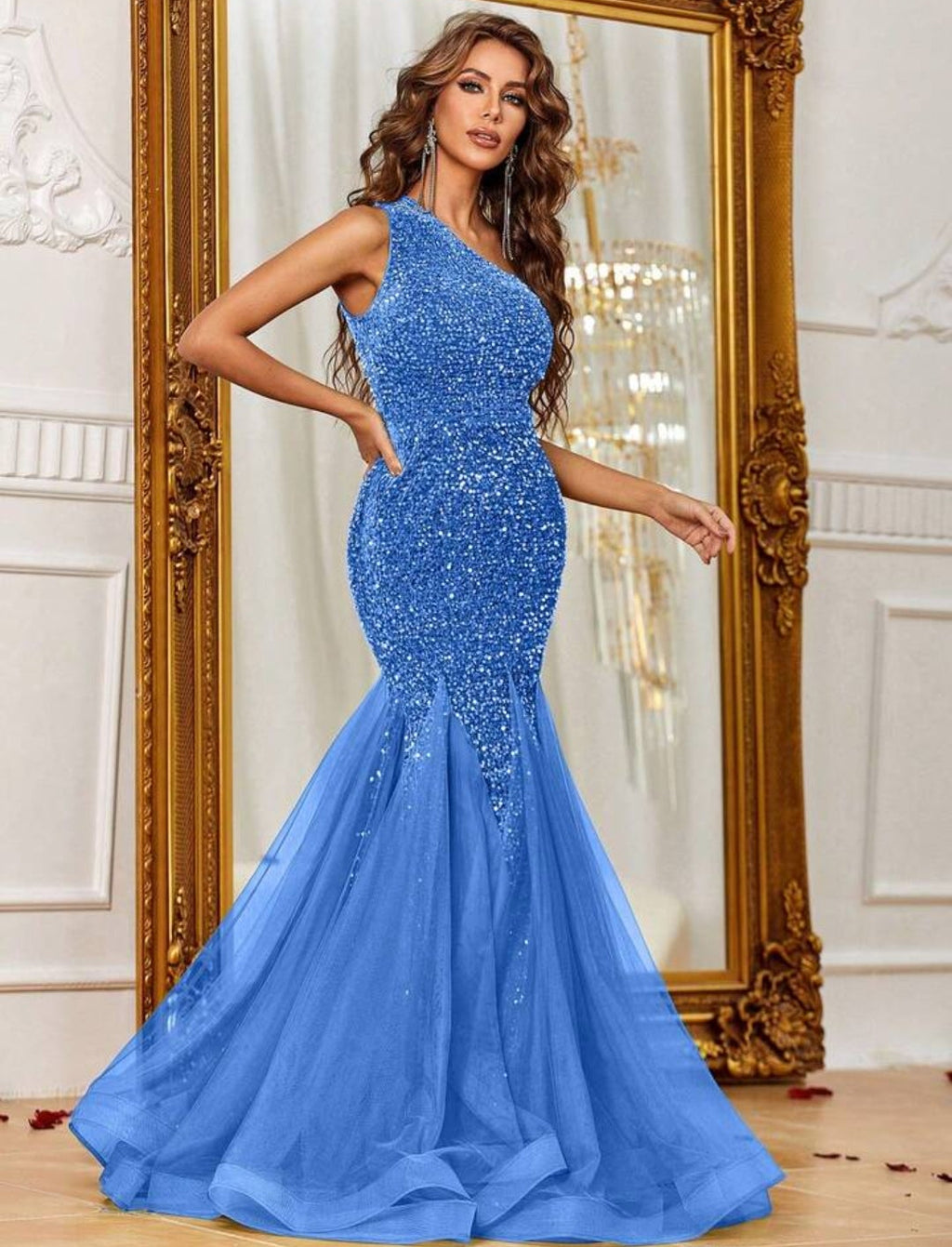 Vestido dusty blue oscuro corte sirena
