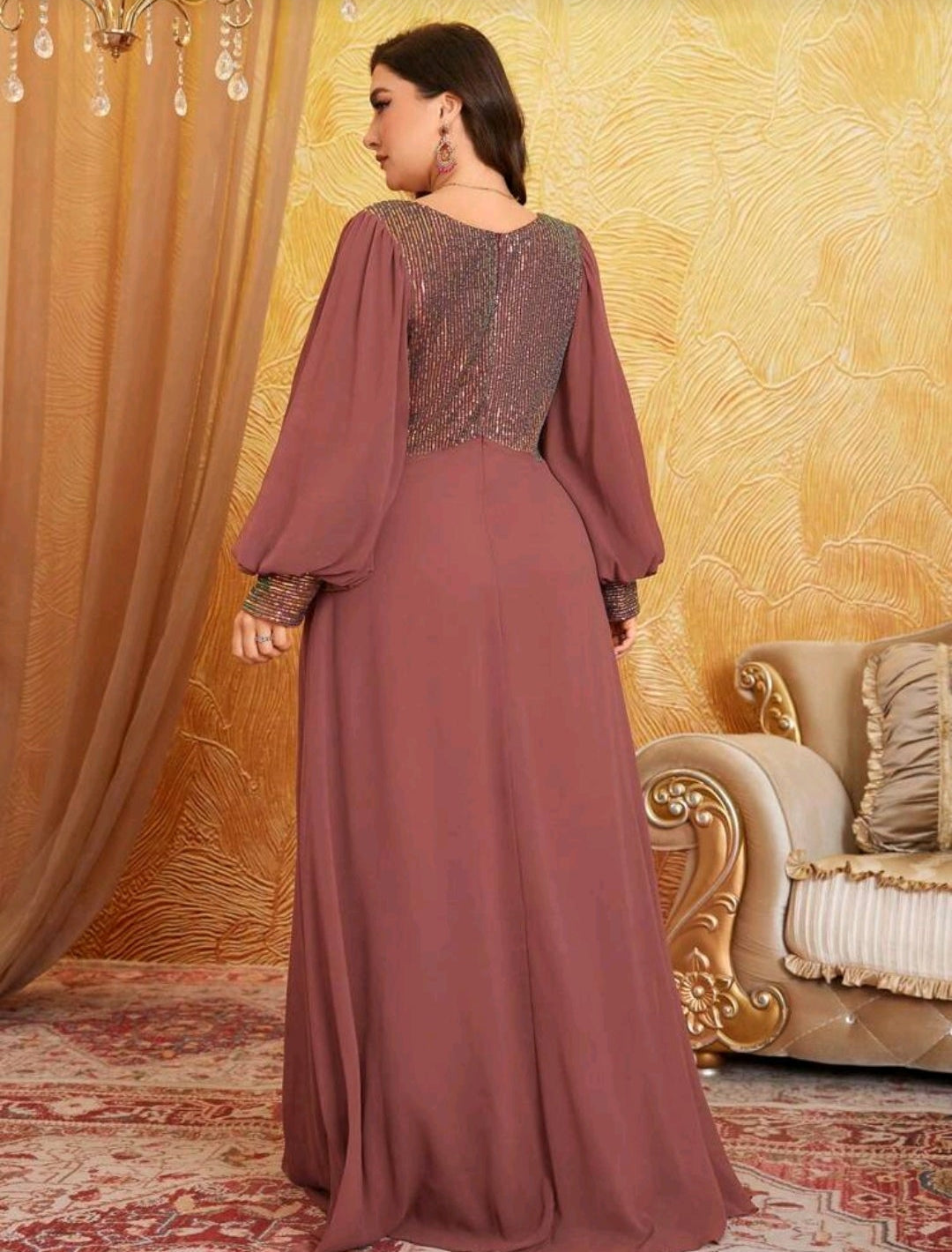 Vestido lentejuelas tornasol y falda chiffon