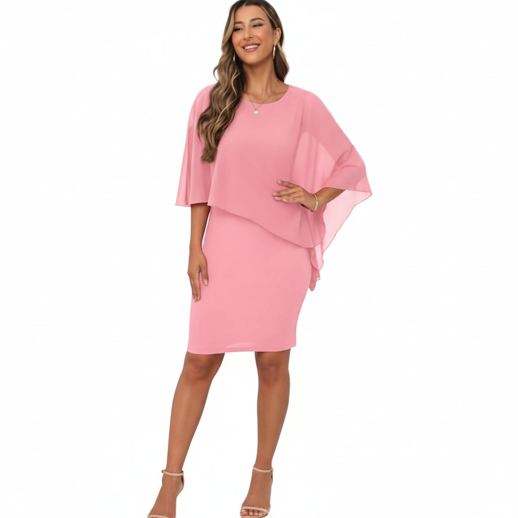 Vestido rosado formal con capa