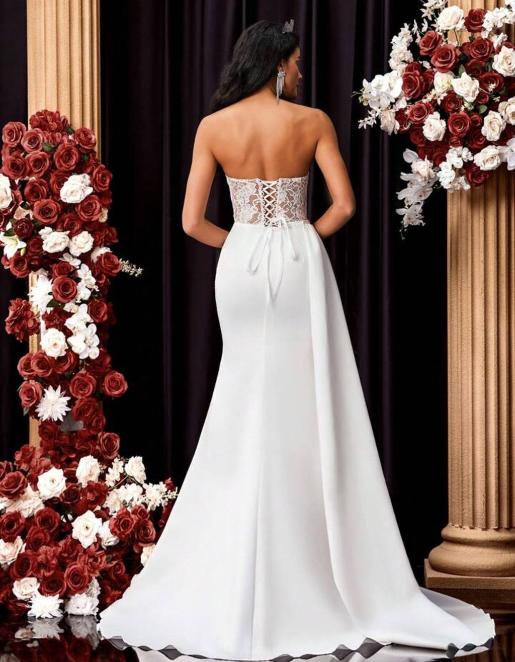 Vestido de Novia y Gala Sirena con Corpiño de Encaje Ilusión y Falda Drapeada