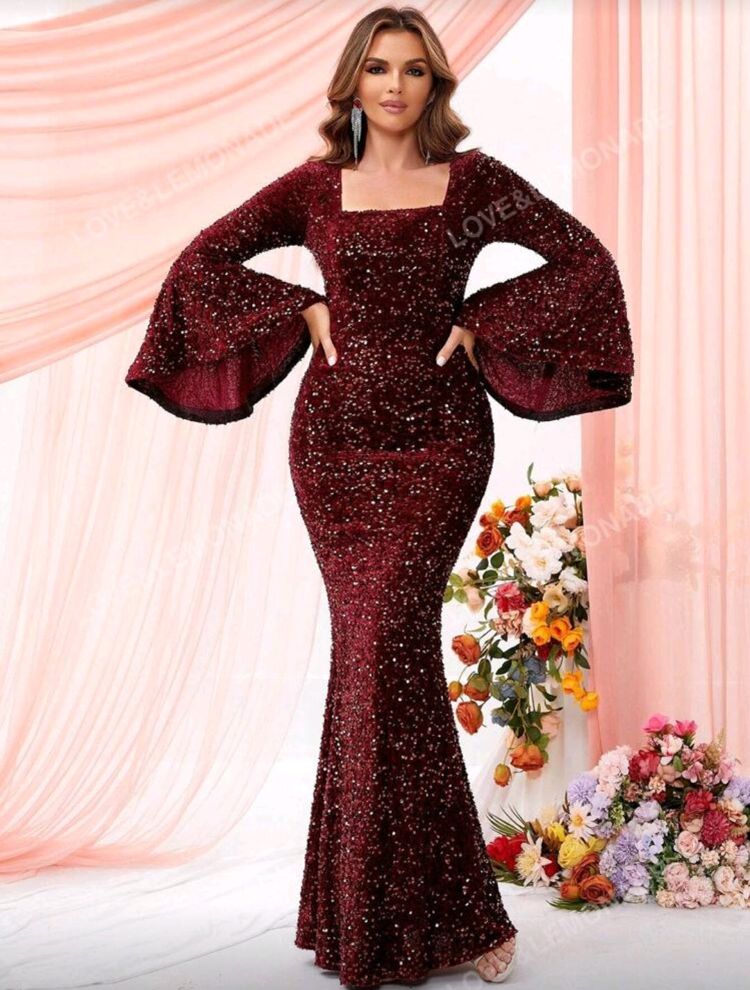 Vestido de lentejuelas vino corte sirena