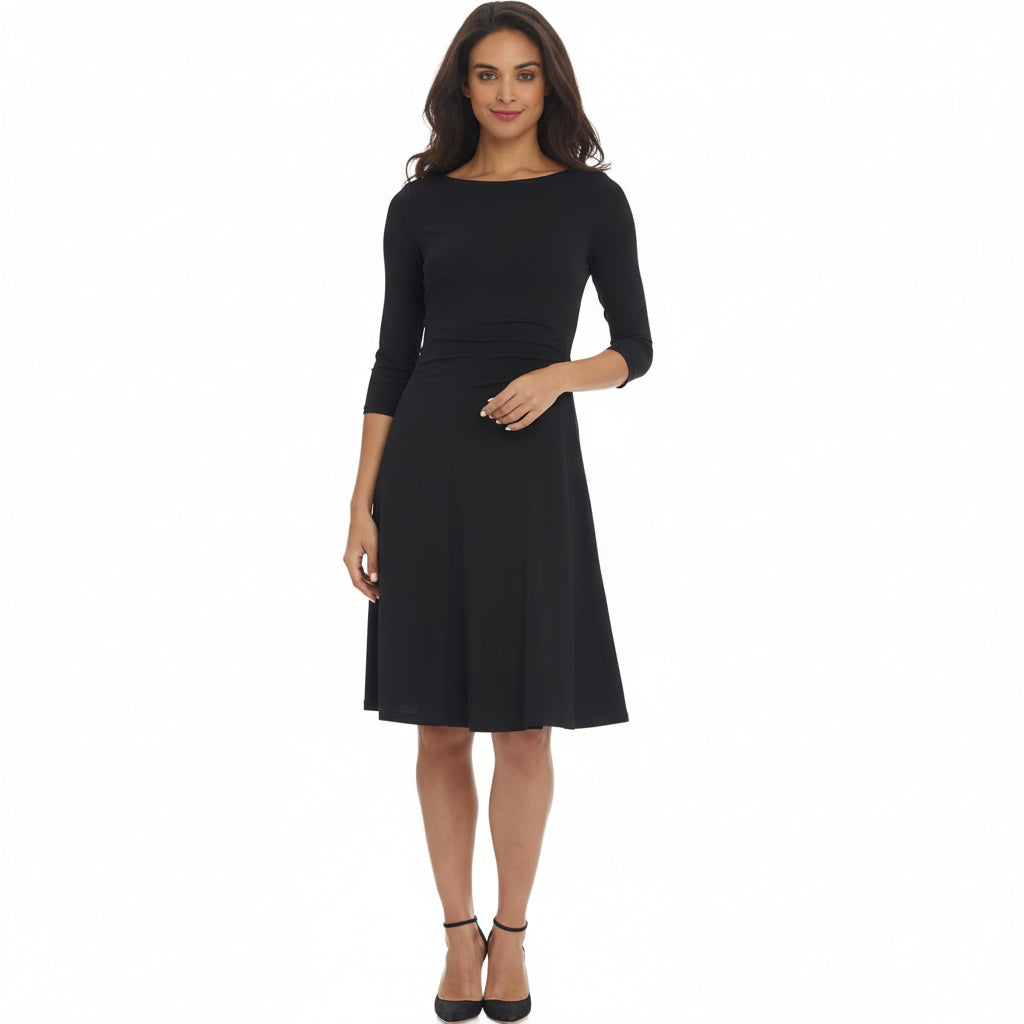 Vestido negro formal midi manga 3/4