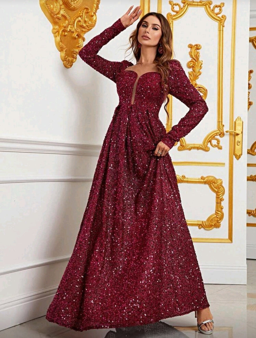 Vestido manga larga con escote corazón
