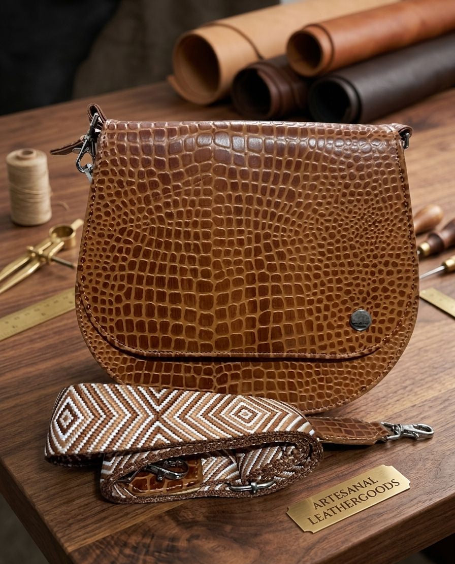 Cartera 100% cuero con correa larga