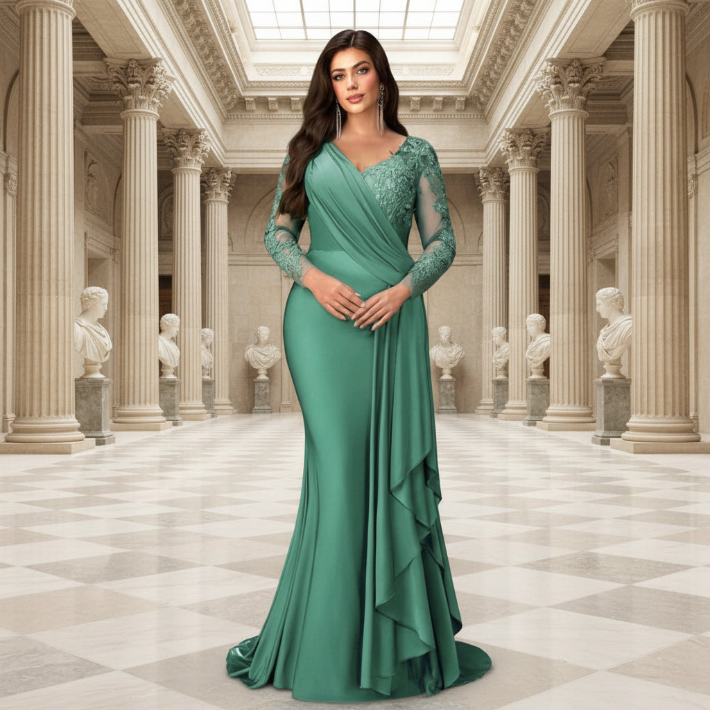 Vestido verde menta oscuro manga larga