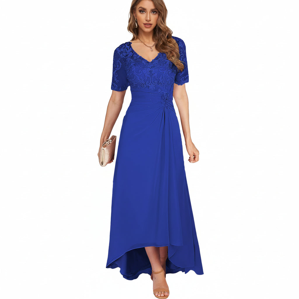 Vestido azul rey formal con cola de pato