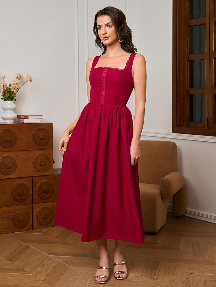 Vestido rojo vino casual midi