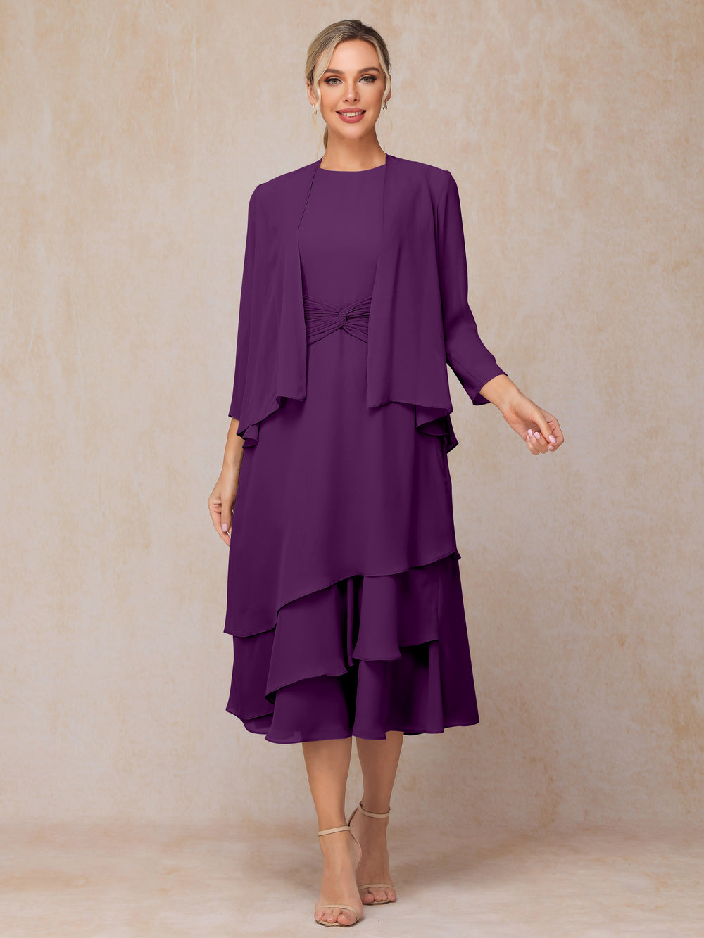 Vestido morado oscuro largo 2 piezas