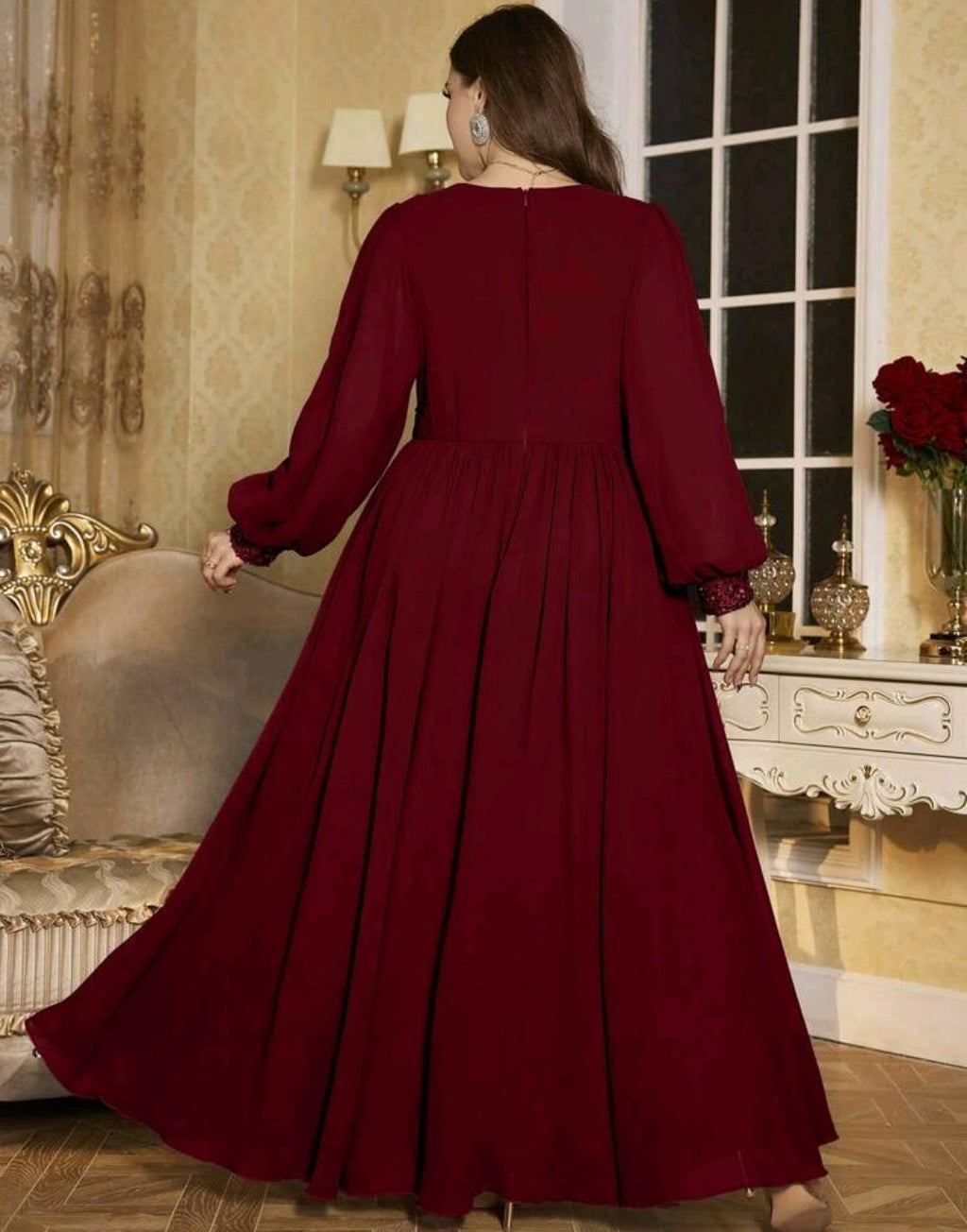 Vestido vino manga larga corte A