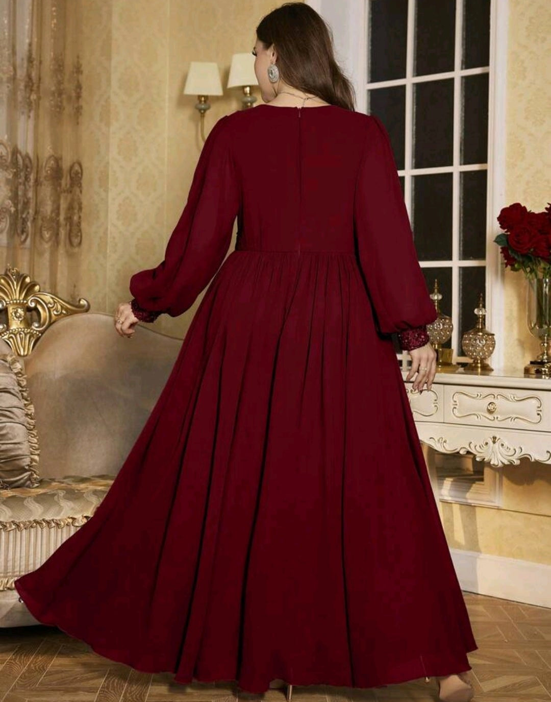 Vestido vino manga larga corte A