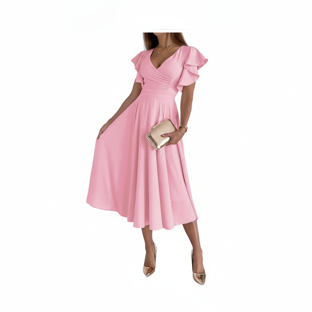 Vestido rosado midi manga corta