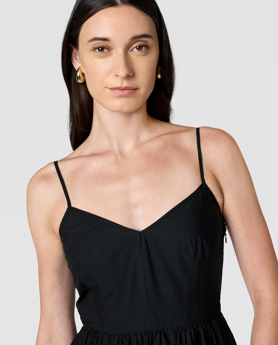 Vestido negro tirante delgado con bolsas invisibles 100% algodón