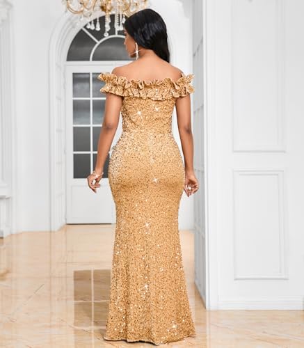 Vestido lentejuelas manga caída corte sirena