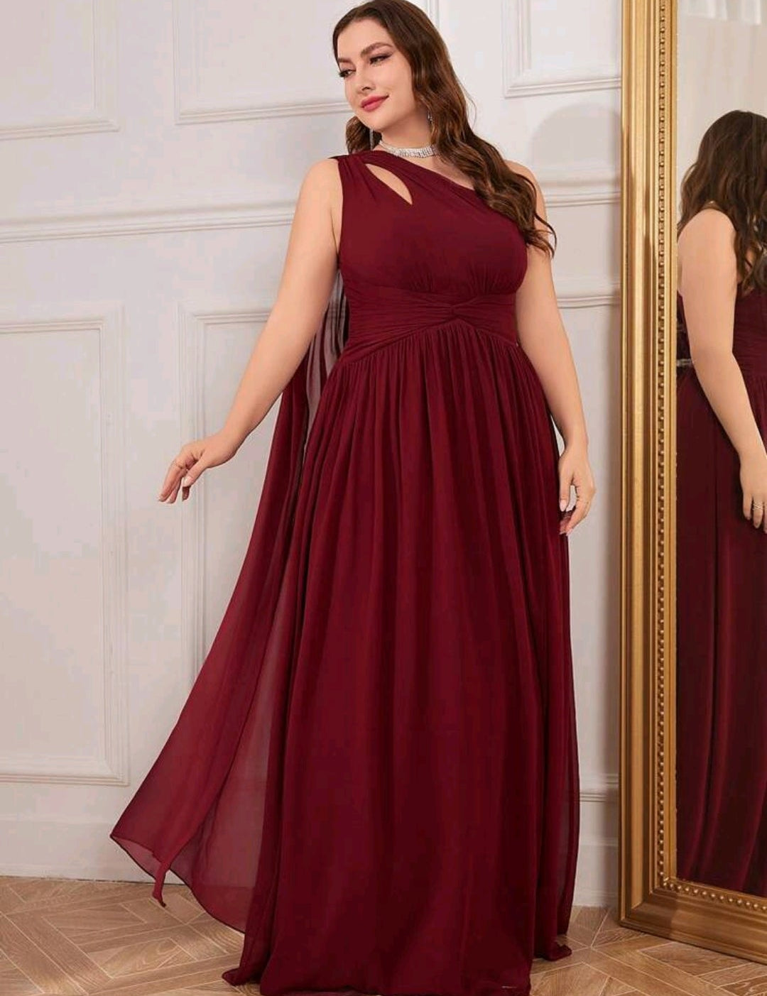 Vestido vino de una manga corte A chiffon