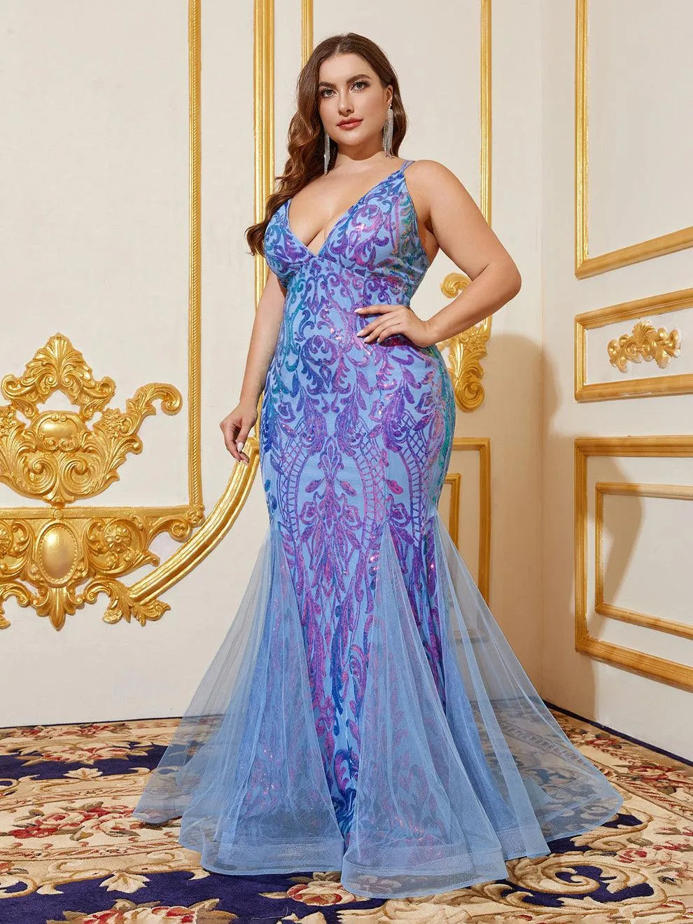 Vestido corte sirena con lentejuelas tornasol