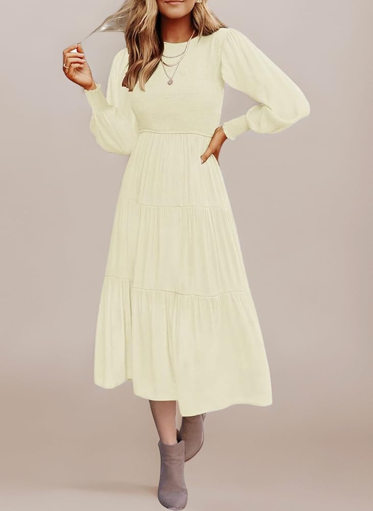 Vestido crema casual manga larga corte A