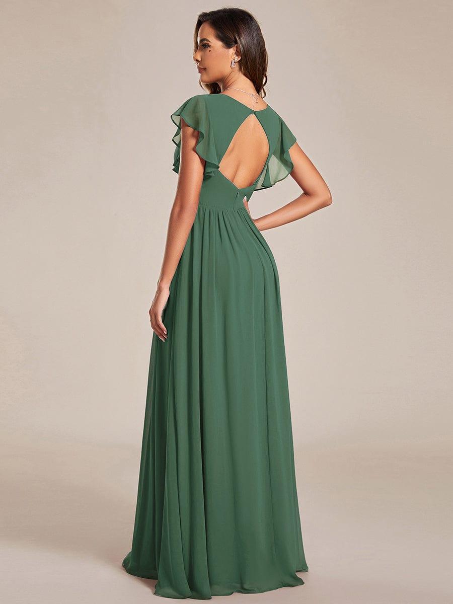 Vestido verde eucalyptus corte A con espalda semi abierta