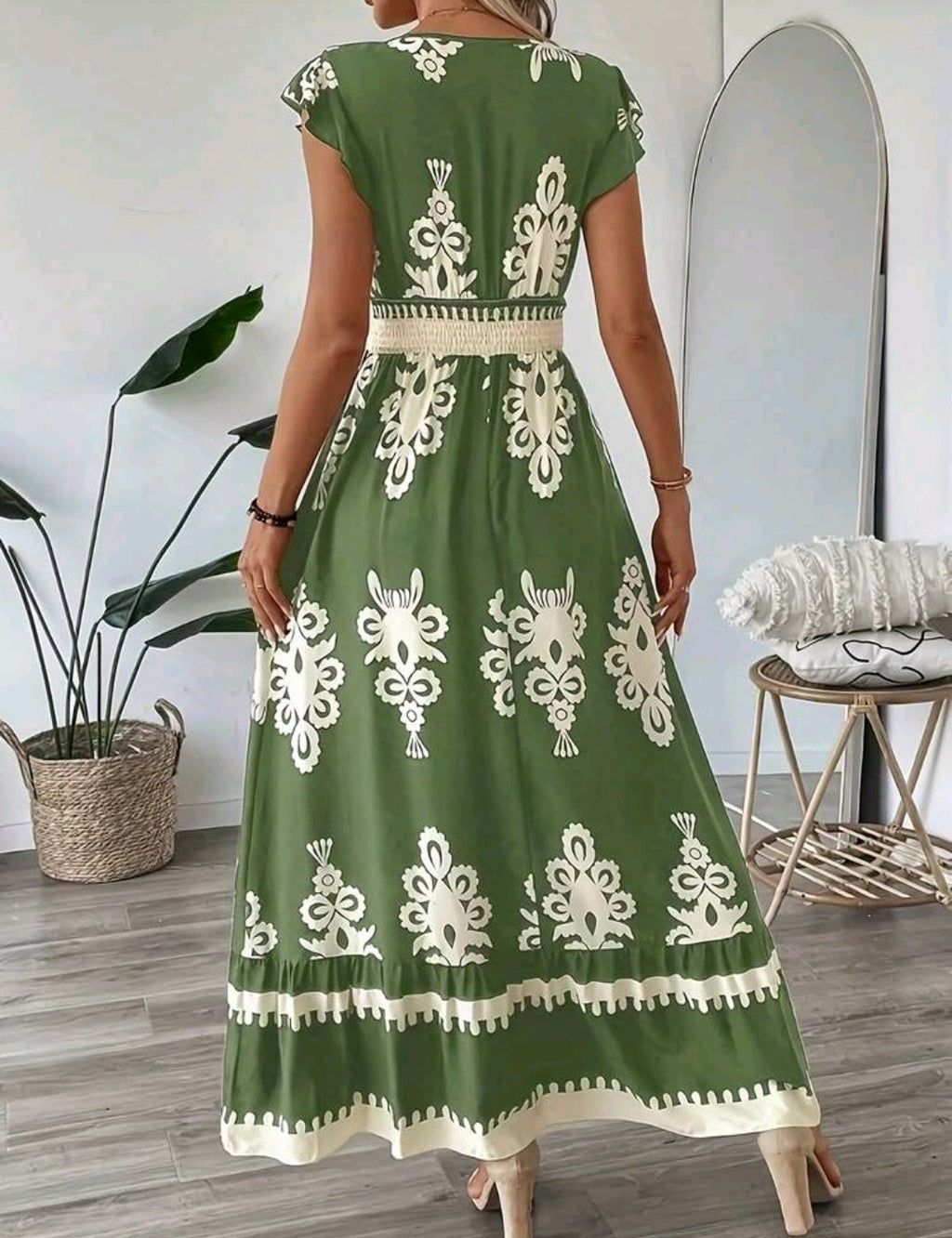 Vestido casual verde con estampado bohemio