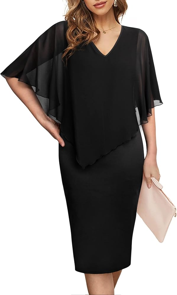 Vestido negro midi con capa