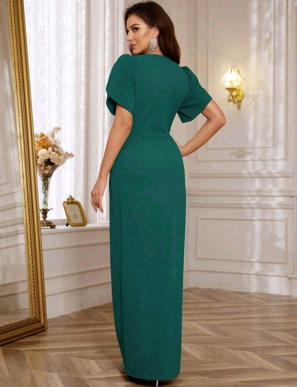 Vestido verde esmeralda formal manga corta