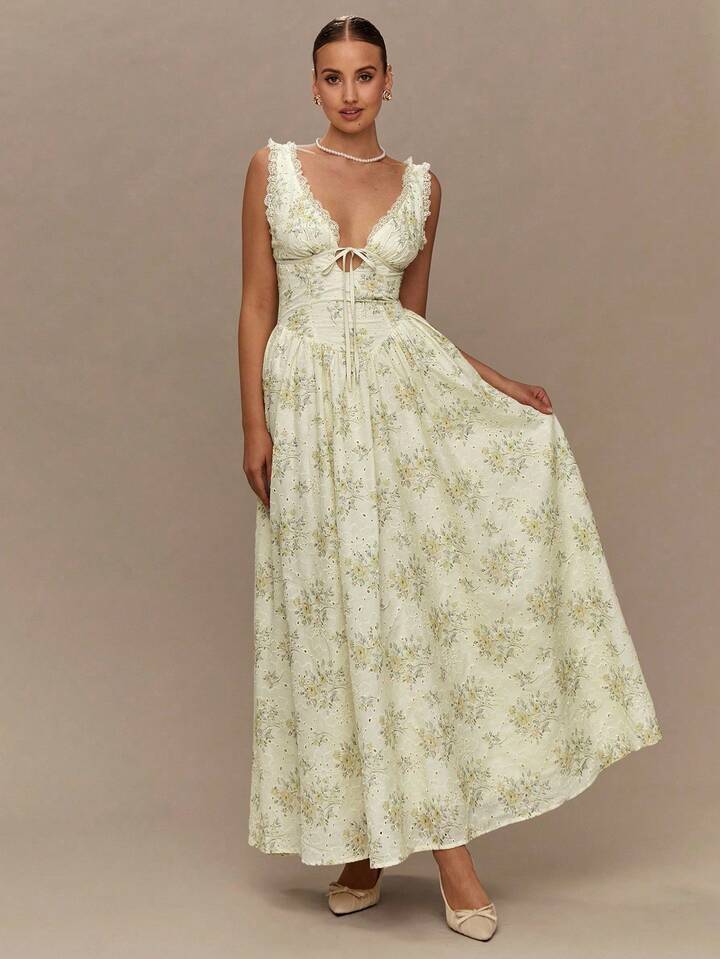 Vestido amarillo mantequilla con estampado floral