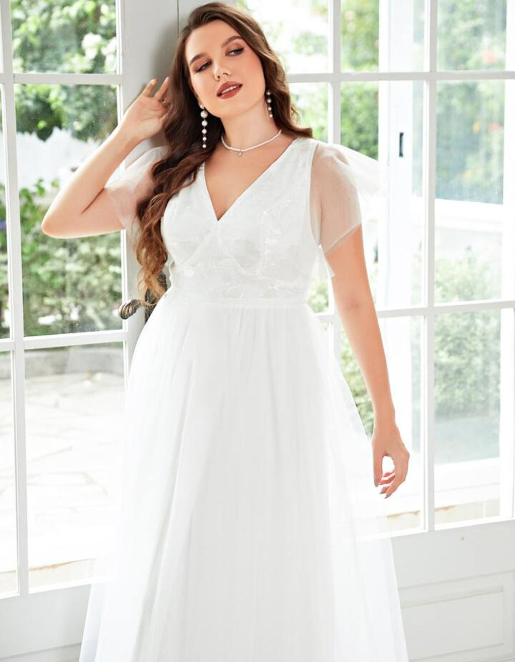 Vestido de Novia Romántico con Mangas de Tul y Encaje