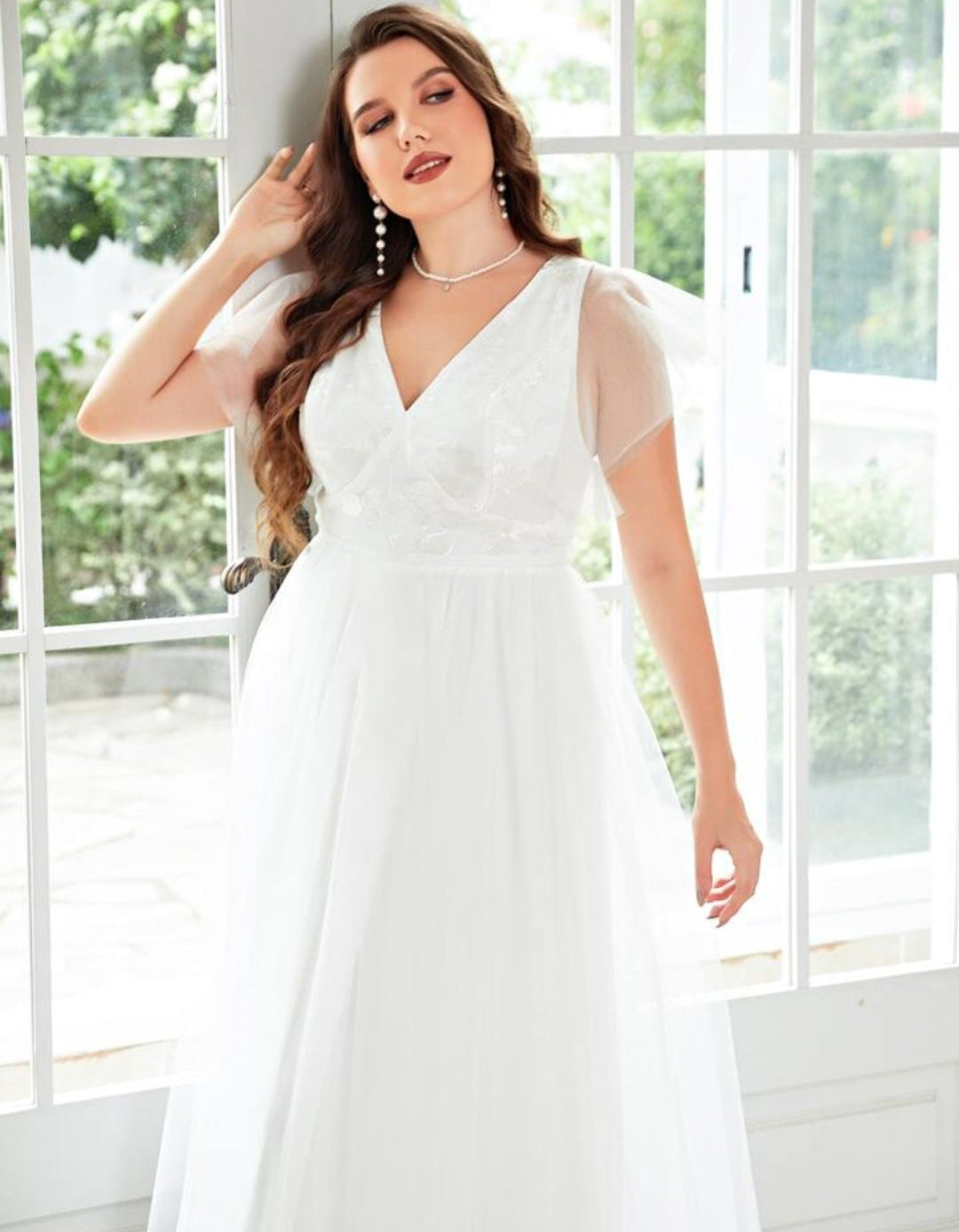 Vestido de Novia Romántico con Mangas de Tul y Encaje
