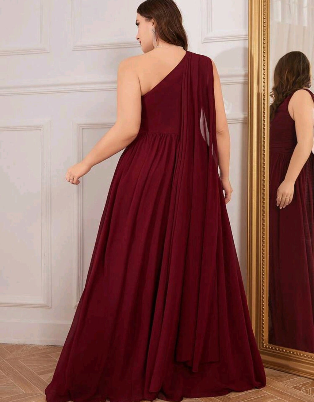Vestido vino de una manga corte A chiffon