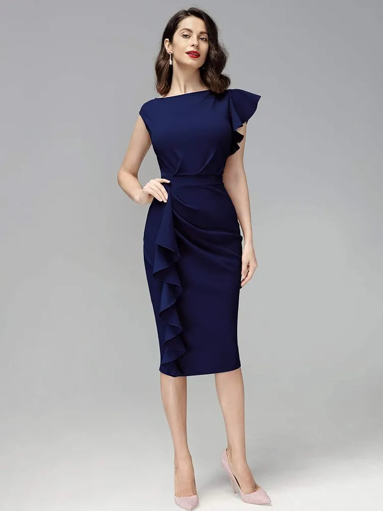 Vestido azul marino formal midi