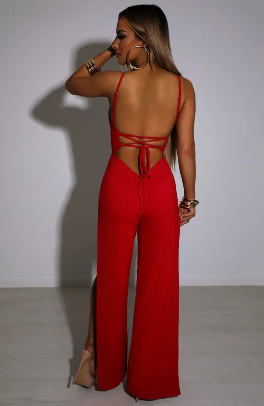 Enterizo rojo espalda abierta licra fría