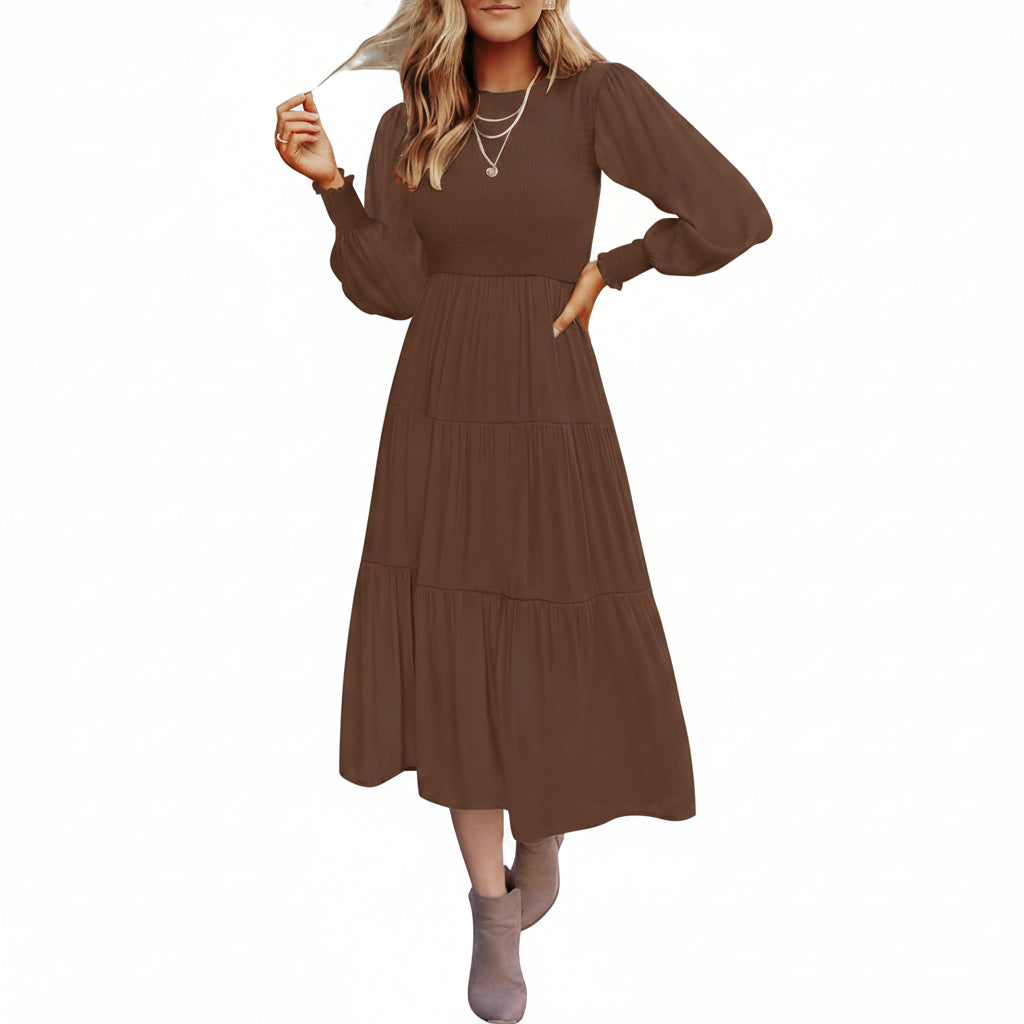 Vestido casual café manga larga
