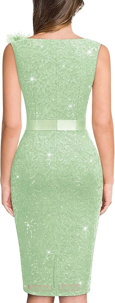 Vestido verde sage formal midi encaje lentejuelas