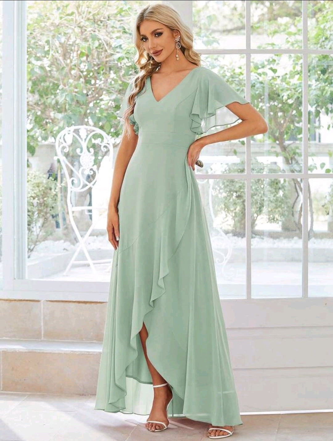 Vestido verde sage manga corta