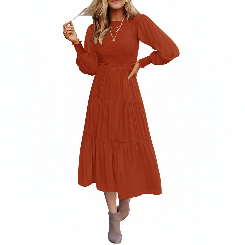 Vestido casual Terracota manga larga