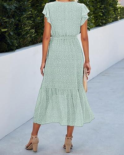Vestido casual verde sage print blanco corte A
