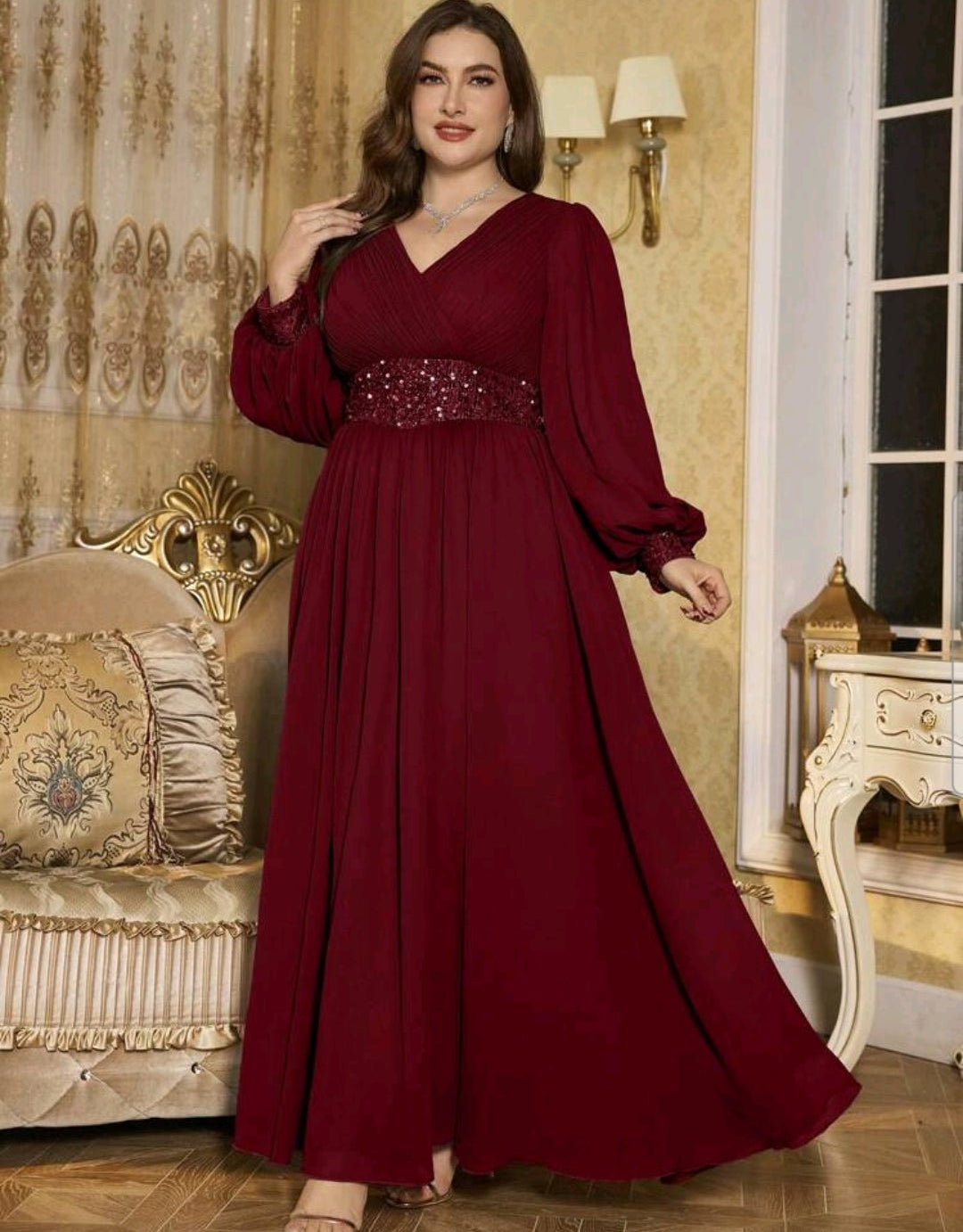 Vestido vino manga larga corte A