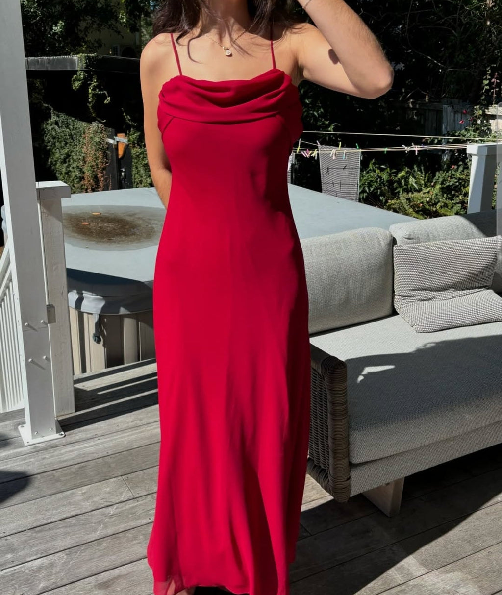 Vestido rojo cherry tirante delgado