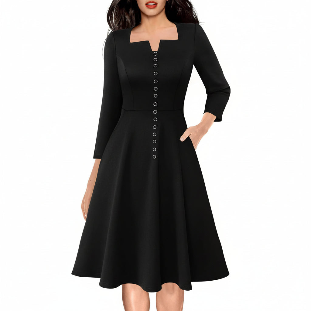Vestido negro formal midi manga 3/4