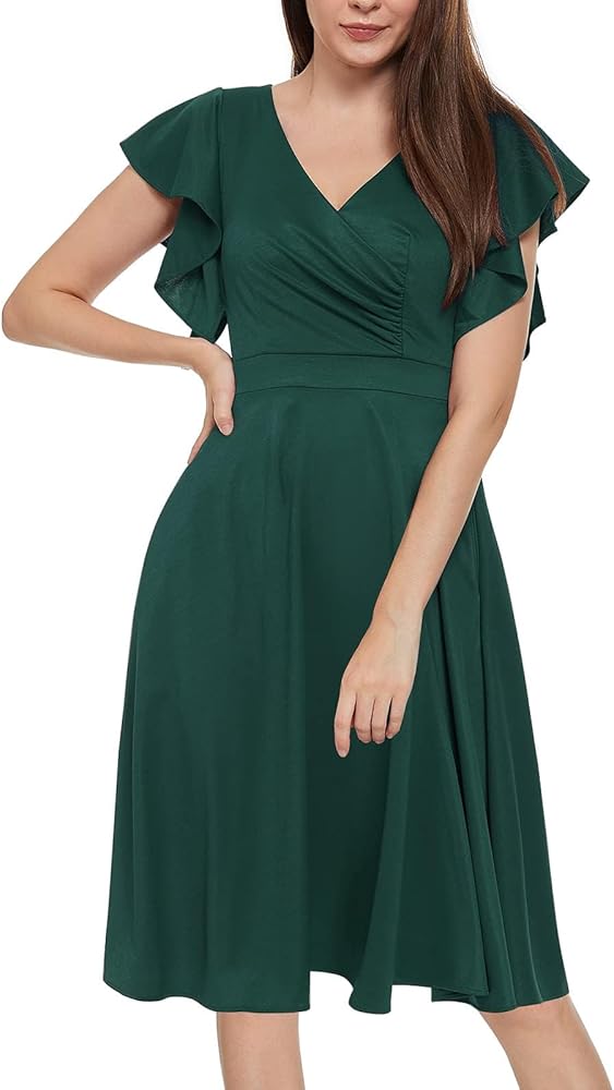 Vestido verde esmeralda midi con escote en V