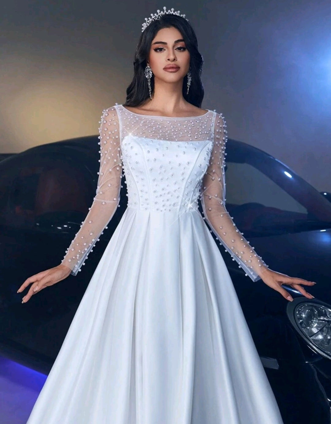 Vestido de Novia Princesa con Pedrería de Perlas y Espalda Corsé