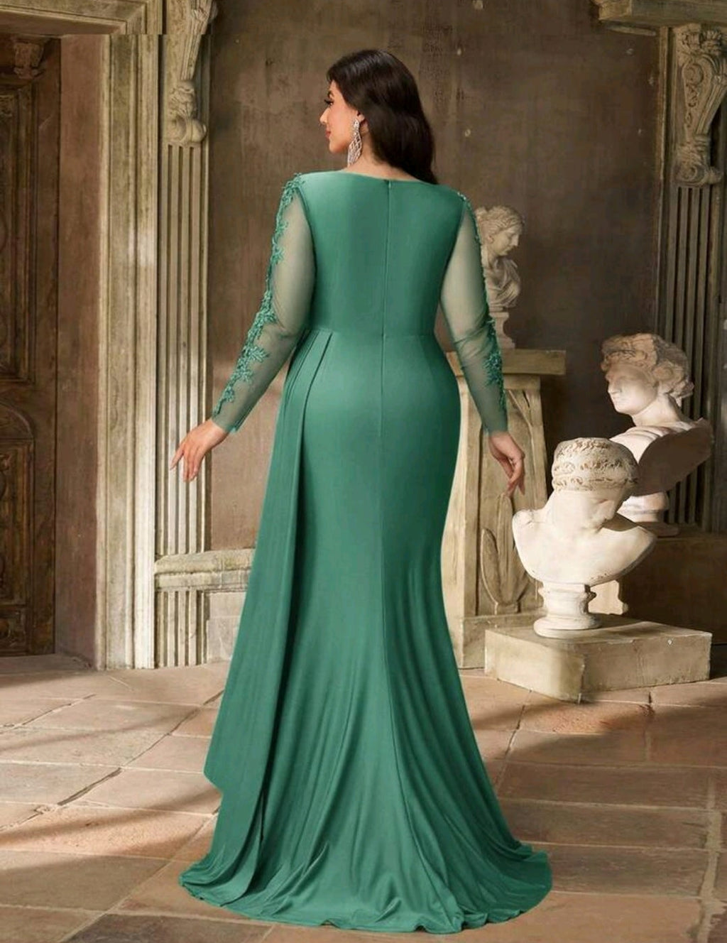 Vestido verde menta oscuro manga larga