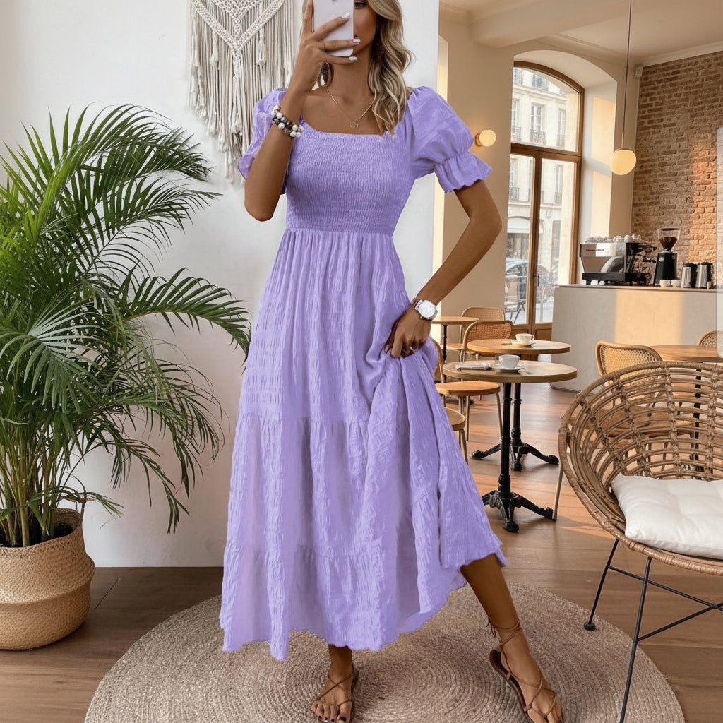 Vestido casual lila manga corta