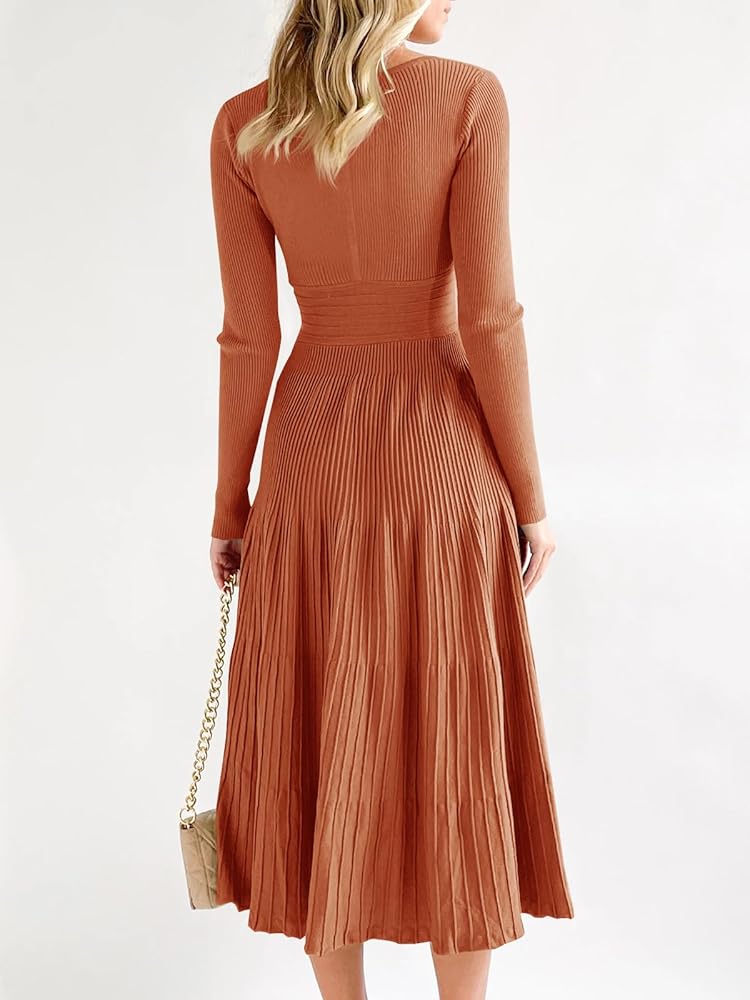 Vestido terracota manga larga midi